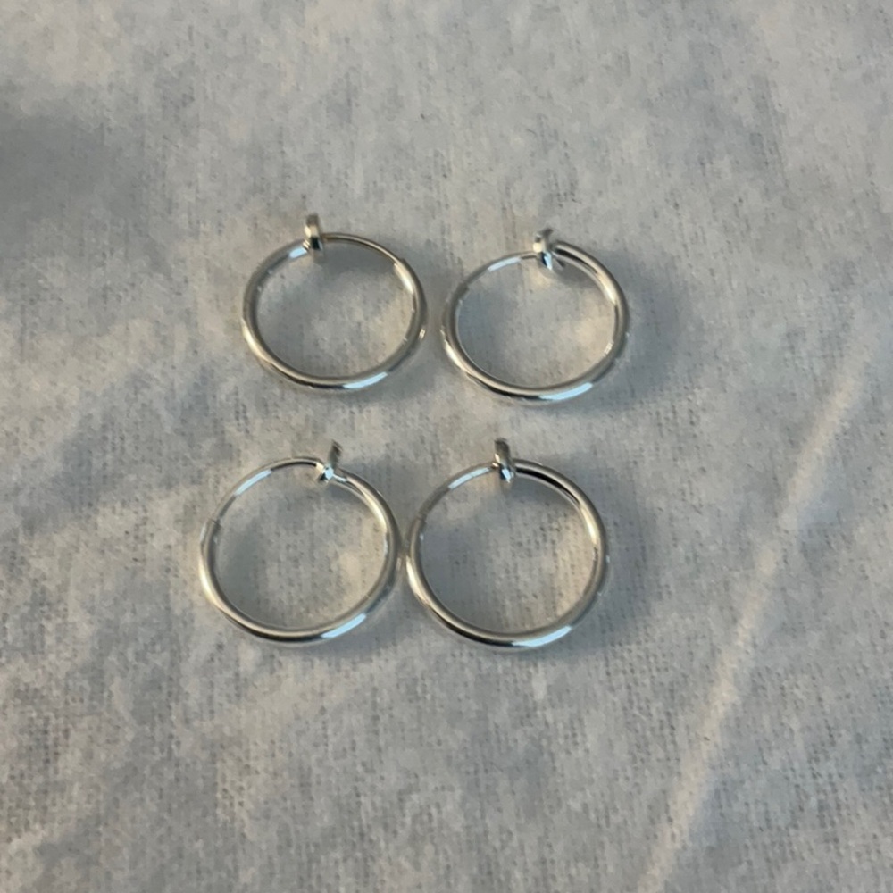 2-Prs.Silvertone Hoop Earrings Bundle